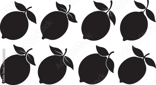 set of lemon silhouette, black and white silhouette, vector and illustration