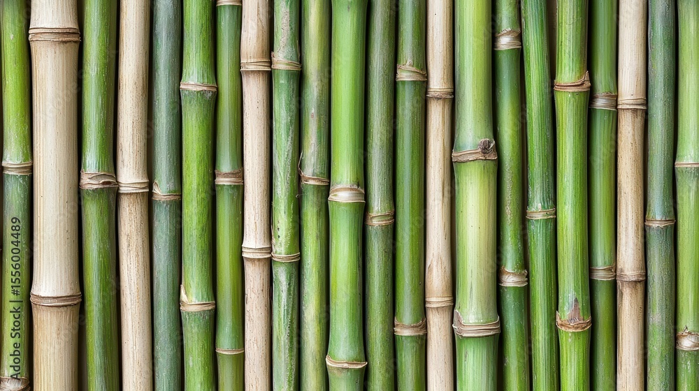 Fototapeta premium Close-Up View of Fresh Green Bamboo Stalks with Smooth Texture and Natural Patterns