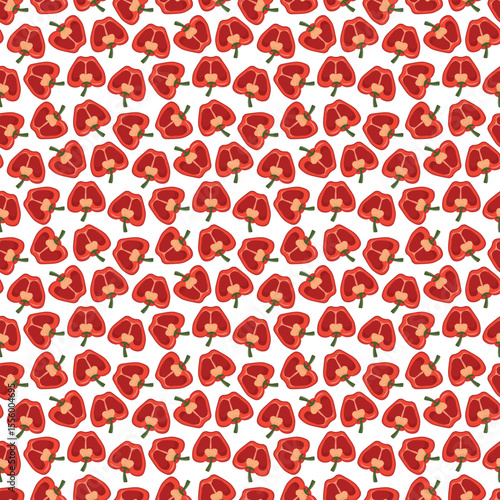 Fresh vegetable bell peppers background. Seamless red pepper pattern with slices