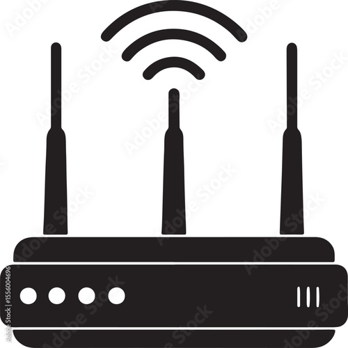 modern wifi router with antennas silhouette, black and white silhouette, vector and illustration