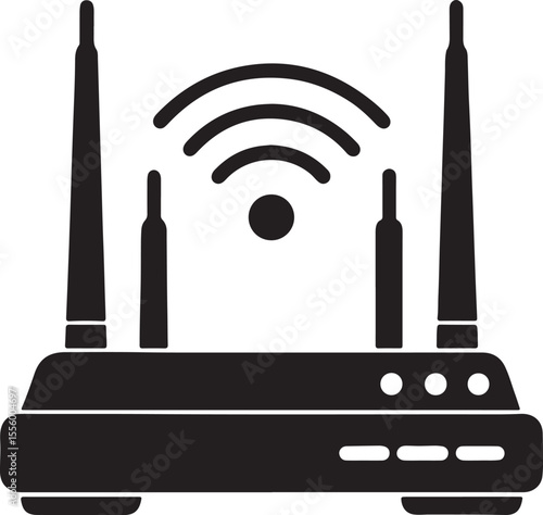 modern wifi router with antennas silhouette, black and white silhouette, vector and illustration