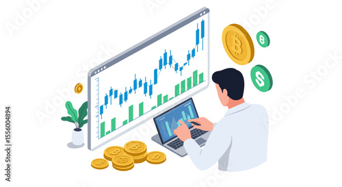 Financial market growth vector illustration for investment posters in isometric style
