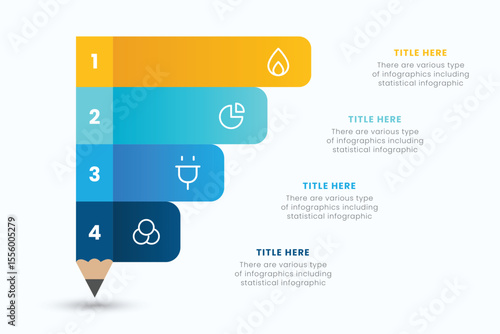 Pencil infographic design template with 4 step for education and Business Concepts, Modern flat vector illustration for presentation