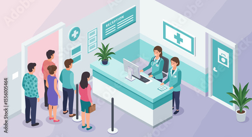 Healthcare center reception vector illustration for medical design, flat style