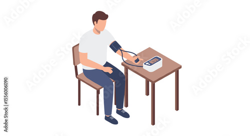 Blood pressure monitoring at home vector illustration - flat medical design for health awareness poster