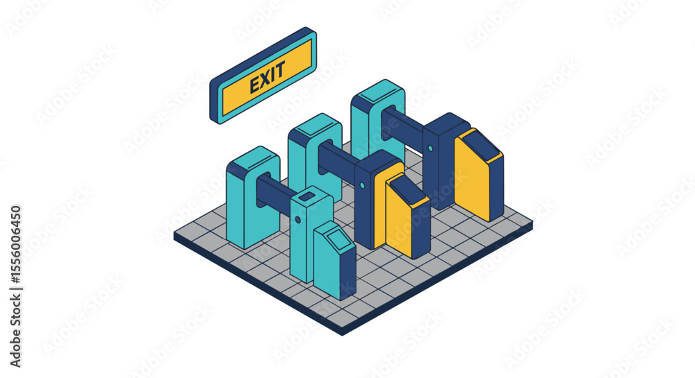 Fototapeta premium Isometric design vector illustration of modern subway turnstiles for urban transport projects