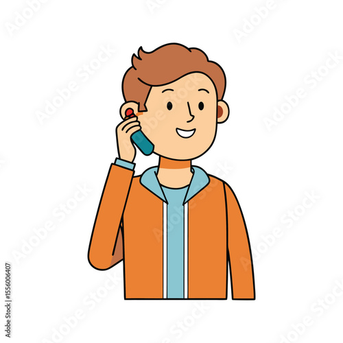 Smart Communication: A cheerful individual, engaged in a call via a sleek, modern device, embodies the essence of seamless connectivity and contemporary lifestyle.