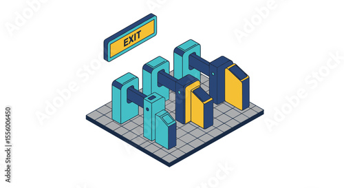 Isometric design vector illustration of modern subway turnstiles for urban transport projects