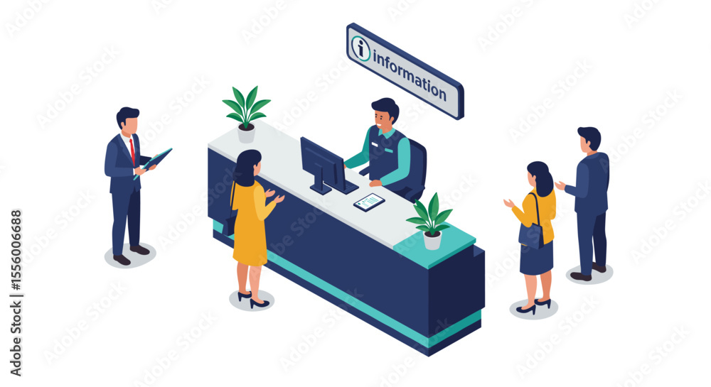 Information desk concept vector illustration design for office guide in isometric style Information desk concept vector illustration design for office guide in isometric style