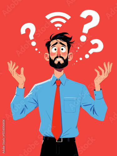 Businessman confused no wifi internet signal problem Professional person shrugging helpless frustrated 