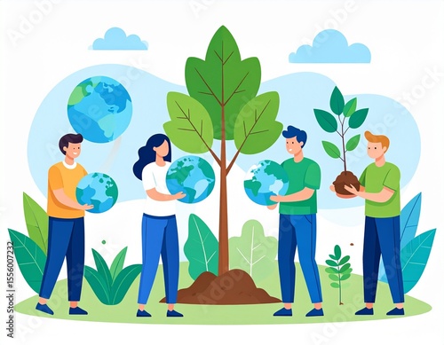 Protecting Our Planet People Planting Trees and Caring for Earth
