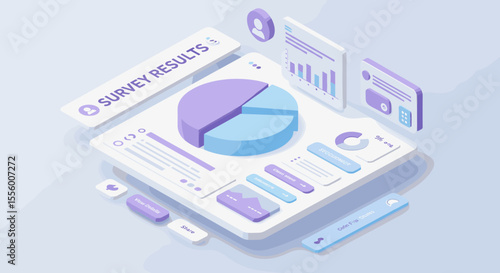Isometric survey results vector illustration: design for data visualization and marketing