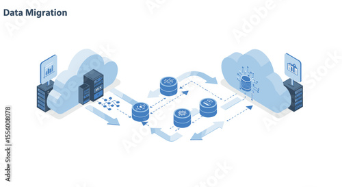 Data migration cloud concept vector illustration for technology poster in isometric style