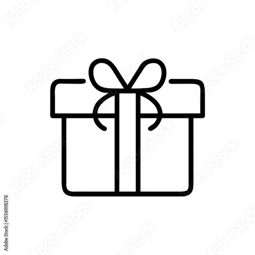 Simple outlined gift box with bow in minimalist style  
