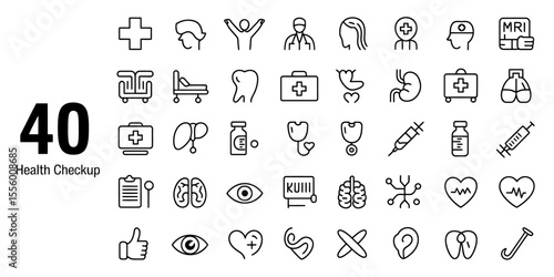 A Collection of 40 Black Line Art Medical Icons Healthcare Symbols for Design