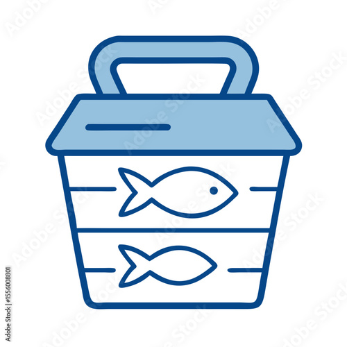 Container for transporting fish in blue outline design  