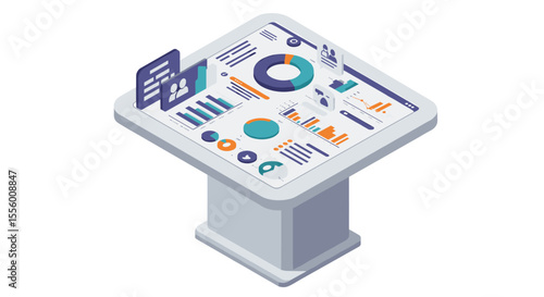 Interactive data analytics display vector illustration - isometric design for business and technology posters