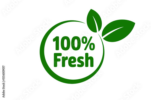 100% Fresh A Simple Vector Illustration of Green Leaves and Freshness Guarantee