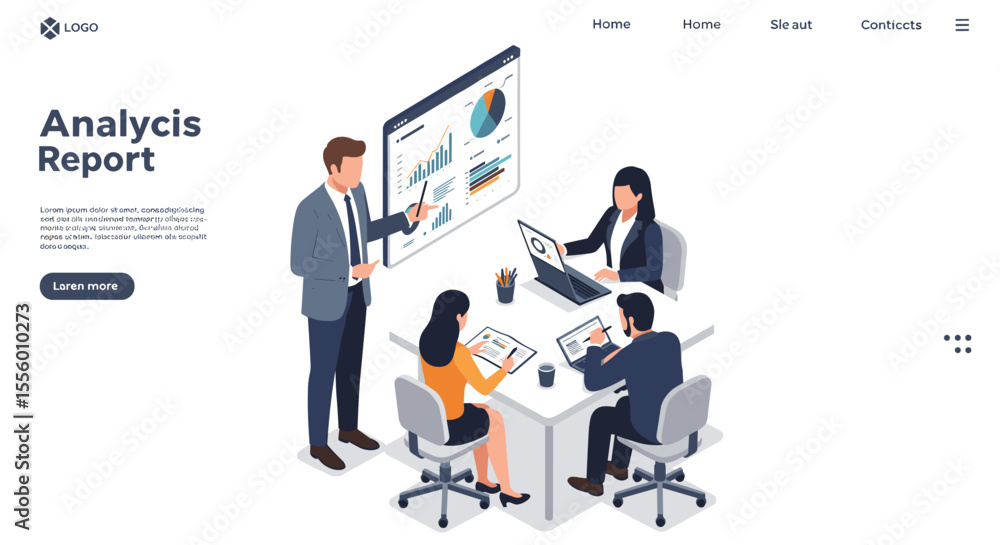 Fototapeta premium Business analysis report vector illustration for web design in isometric style