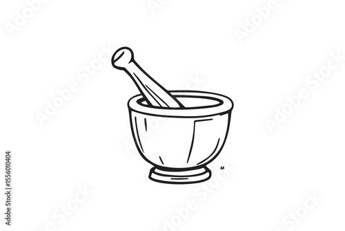 Wooden Mortar and Pestle line art and black color