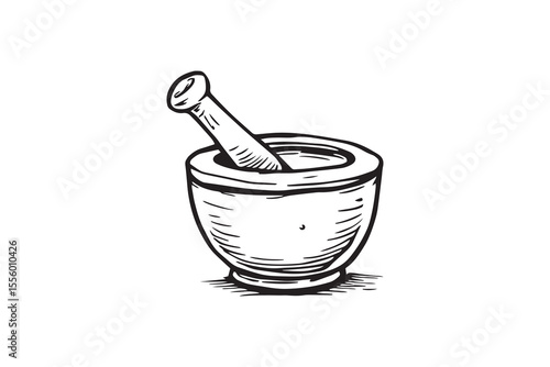 Wooden Mortar and Pestle line art and black color