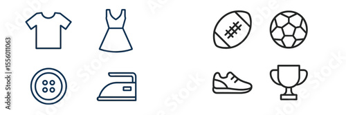 Sports and clothing icons representing different activities and attire in a minimalistic design
