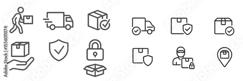 Logistics and delivery icons representing secure package handling and transportation solutions