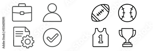 Iconic representations of sports, business, and achievement in a creative layout featuring various symbols