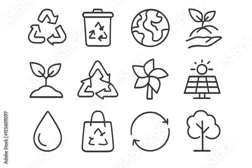 Sustainable practices illustrated with eco-friendly symbols promoting environmental awareness and conservation efforts