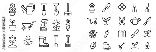 Gardening tools and icons arranged in a creative layout suitable for plant enthusiasts and DIY projects