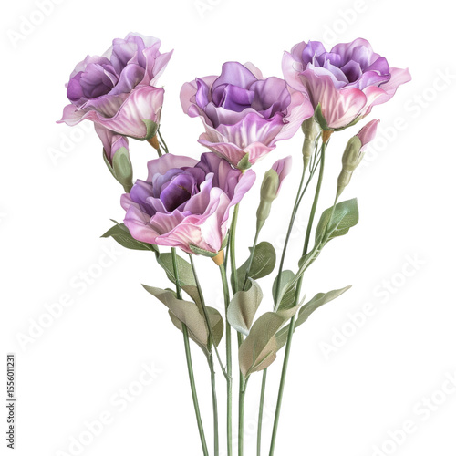 Wallpaper Mural A bouquet of five delicate purple Lisianthus flowers with green stems and leaves. background removed Torontodigital.ca