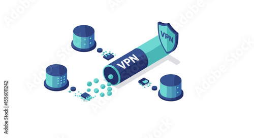 Isometric cybersecurity vpn network vector illustration for technology poster and design