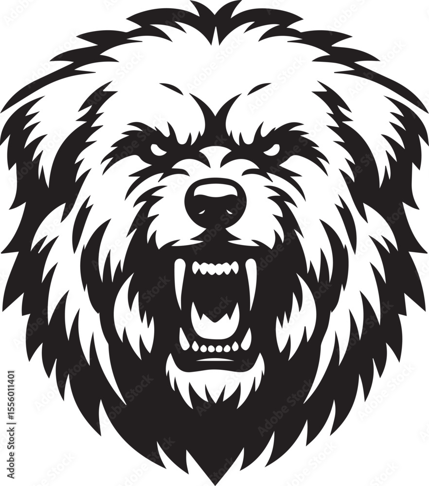 Fototapeta premium angry leonberger dog head silhouette vector, angry leonberger head logo vector illustration