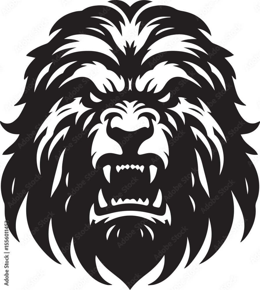 Fototapeta premium angry leonberger dog head silhouette vector, angry leonberger head logo vector illustration