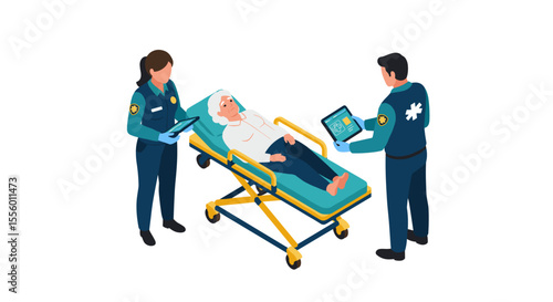 Emergency medical team with patient on stretcher vector illustration for healthcare design