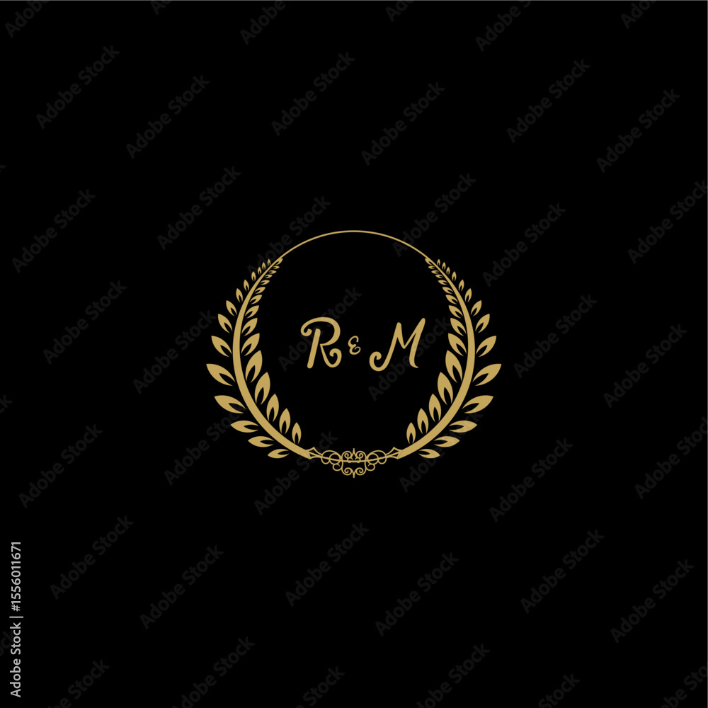 Fototapeta premium RM beautiful feminine and elegant wedding monogram initial logo with circle floral gold