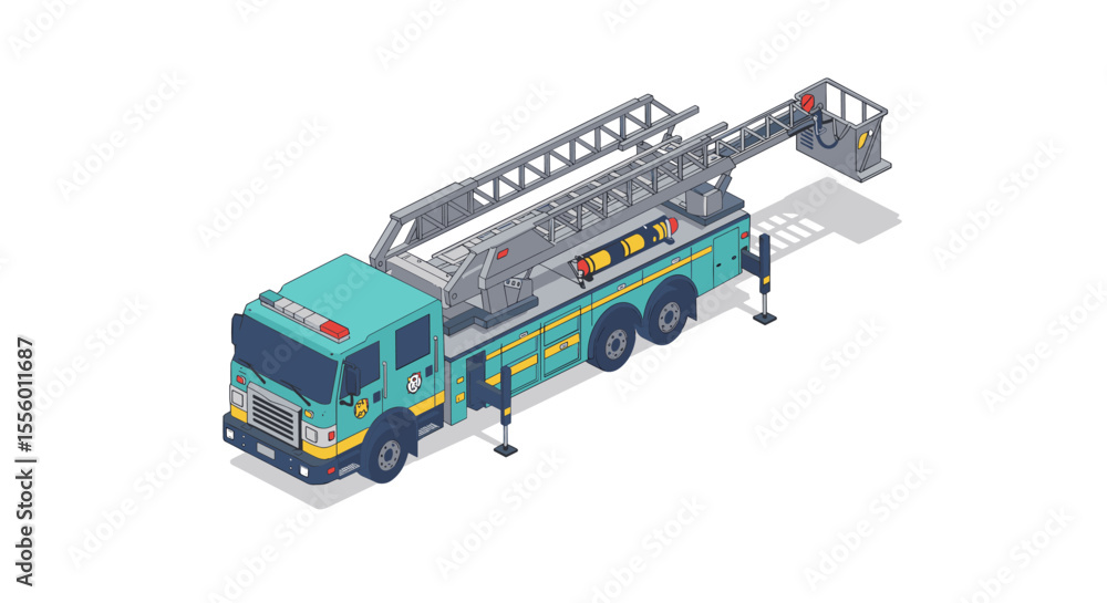Isometric fire truck vector illustration for emergency services design Isometric fire truck vector illustration for emergency services design