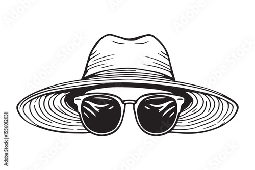 Hat and sunglasses line art and black color