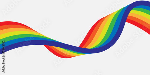 Rainbow wavy ribbon design element. LGBTQ Pride month flag. Rainbow color wave background template shape for banner, poster, flyer, brochure, booklet, cover.