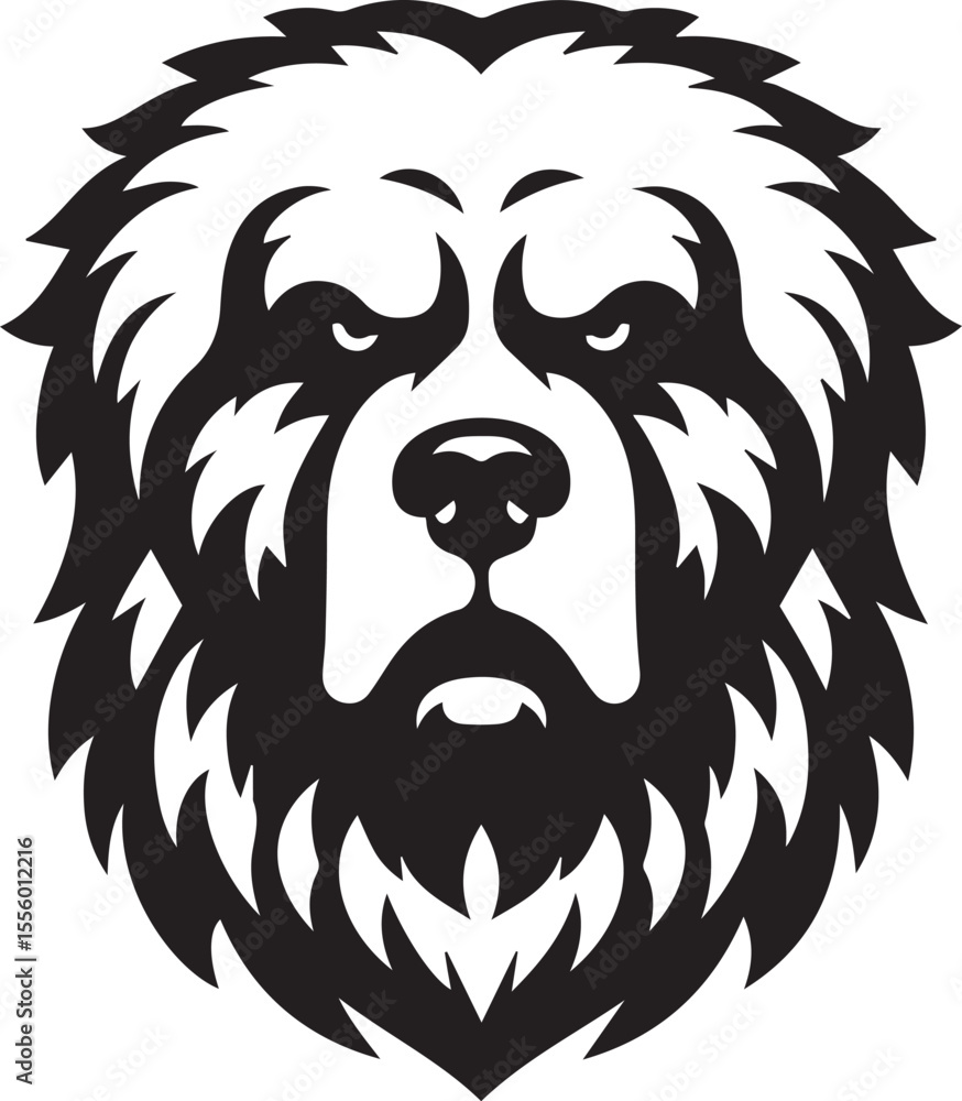 Fototapeta premium angry leonberger dog head silhouette vector, angry leonberger head logo vector illustration