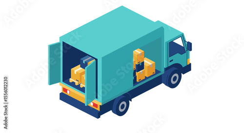 Delivery truck isometric vector illustration for logistics and transportation design