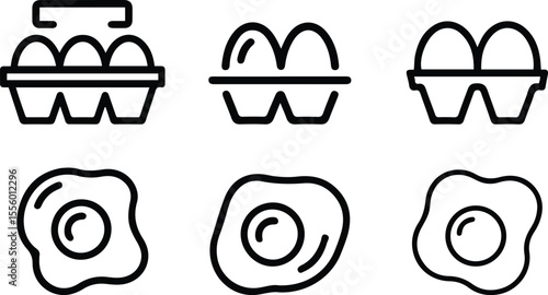 Eggs and Fried Egg Outline Icons Set vector.