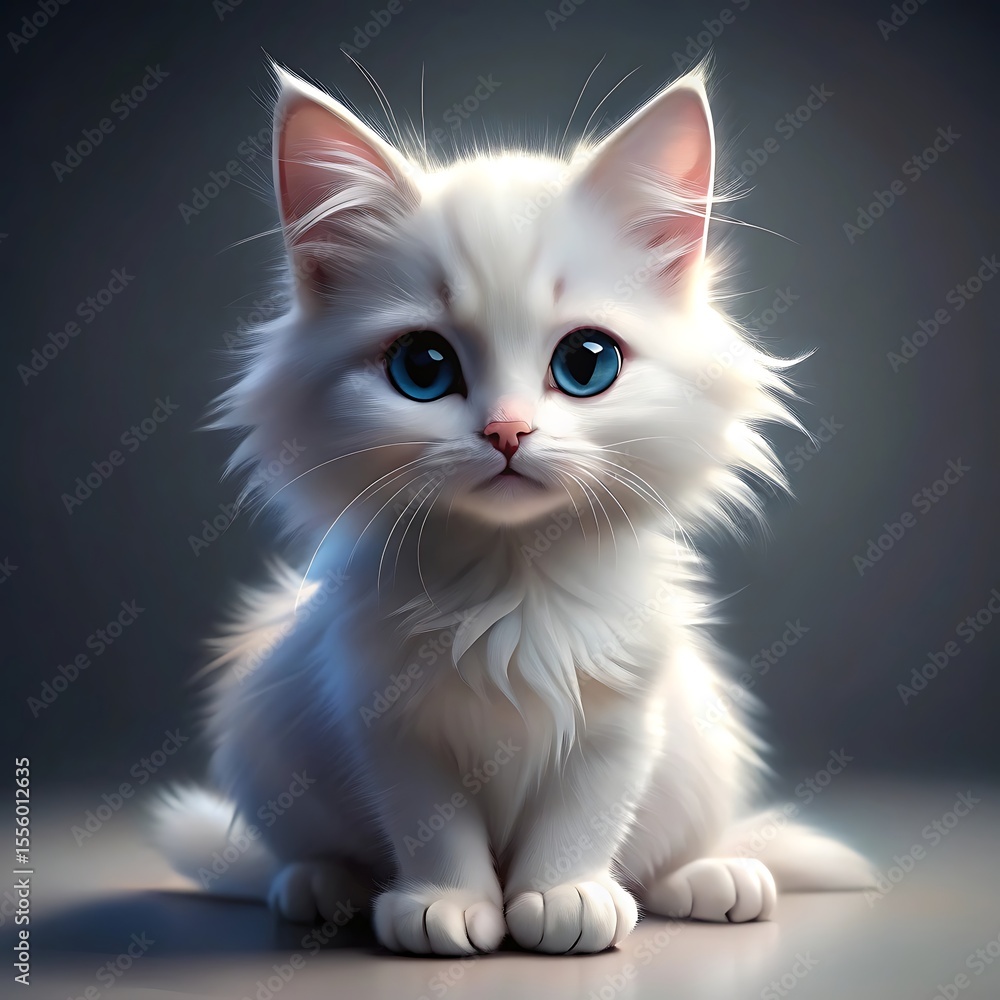 Cute White Kitten with Blue Eyes Sitting on Soft Background Cute White Kitten with Blue Eyes Sitting on Soft Background