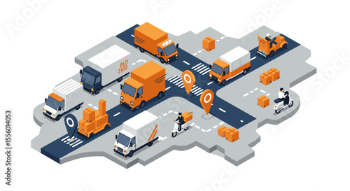 Logistics and delivery network vector illustration - isometric style for business concept and design