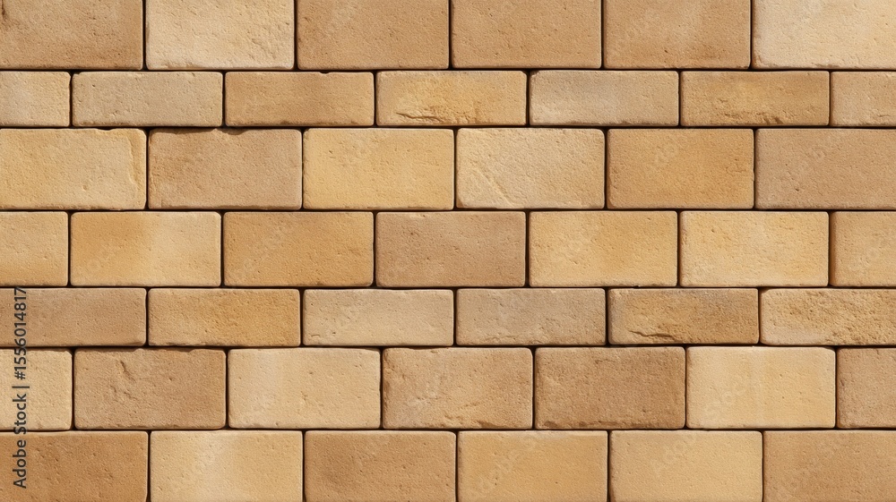 Naklejka premium Textured tan brick wall patterned in neat rows. Neural network AI generated