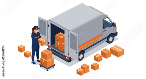 Delivery service vector illustration: logistics and shipping concept in isometric style, design for print and web