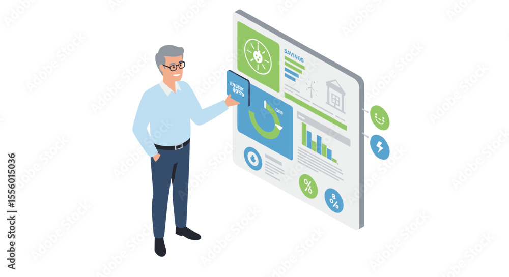 Fototapeta premium Business strategy presentation vector illustration: isometric design for corporate analysis