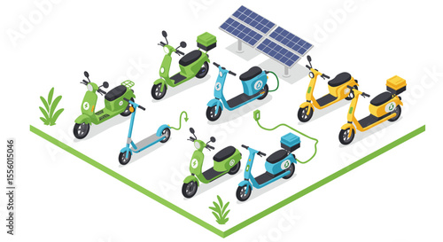 Eco-friendly electric vehicles vector illustration: isometric design for urban mobility concepts