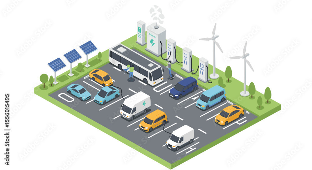 Sustainable energy vector illustration: solar powered electric charging station concept for eco-friendly transportation design Sustainable energy vector illustration: solar powered electric charging station concept for eco-friendly transportation design