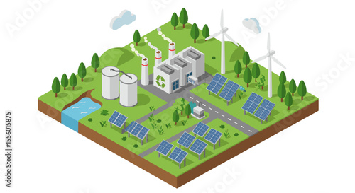 Eco-friendly energy solutions vector illustration with isometric style for environmental design